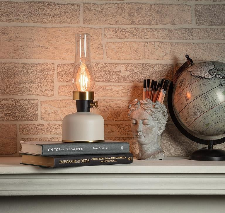 Lantern LED Lamp with Chimney | Ivory with Clear Glass