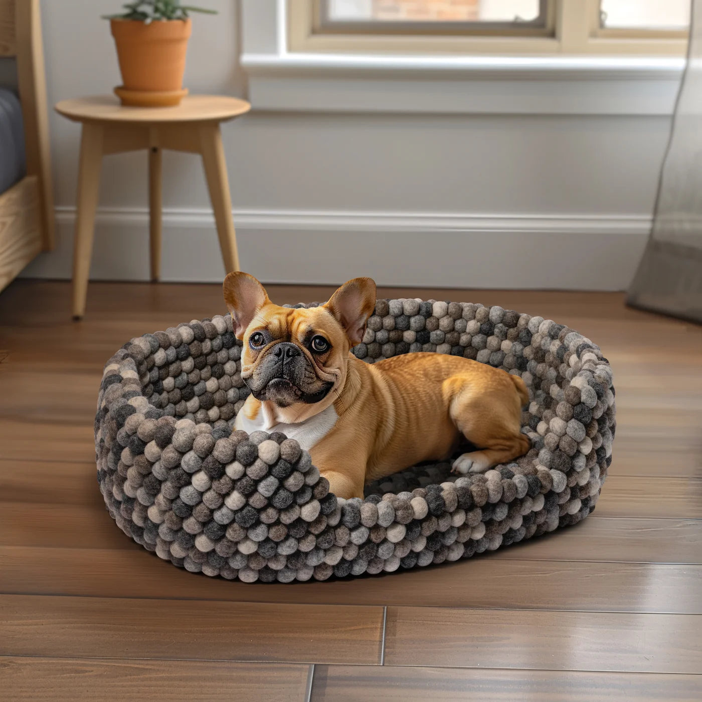 MODWOOL Felt Ball Pet Bed | Multi Natural