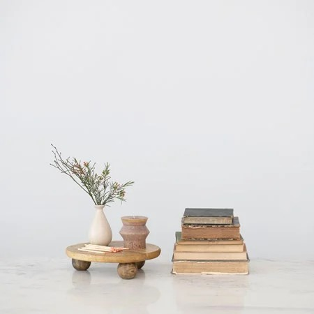 Hand-Carved Mango Wood Pedestal | Natural