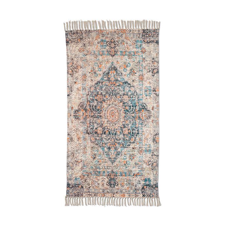 Printed Floor Rug | Blue & Ivory
