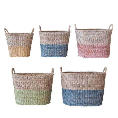 Oval Woven Water Hyacinth & Rattan Basket