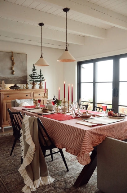 Red Ticking Ruffle Tablecloth
