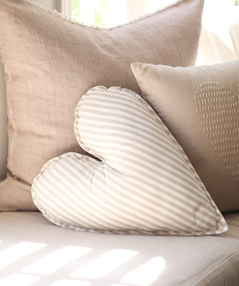 Heritage Heart Pillow | Beige Stripe