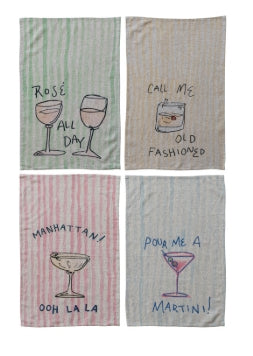 Linen Blend Printed Striped Tea Towel