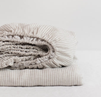 Linen Tales | Fitted Sheet | Natural Stripes | Queen