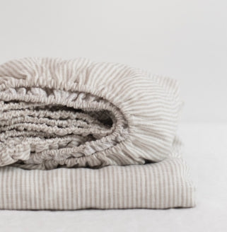 Linen Tales | Fitted Sheet | Natural Stripes | King