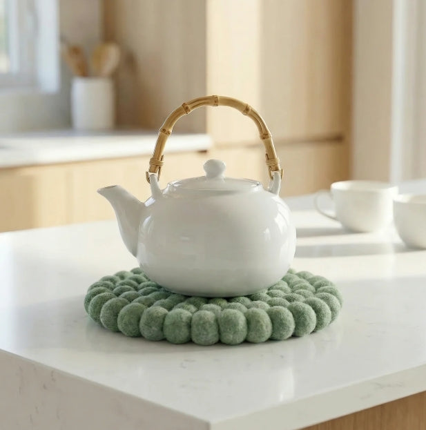 ModWool | Felt Ball Round Trivet | Sage Green