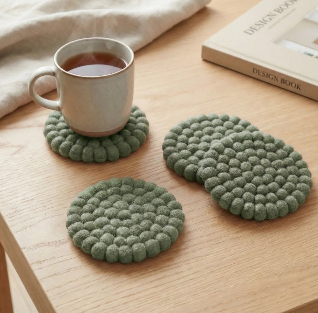 ModWool | Felt Ball Coaster Set | Sage Green