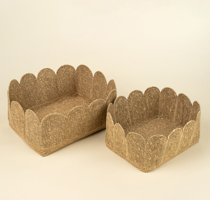 Scalloped Seagrass Baskets | Set of 2 | Rectangular