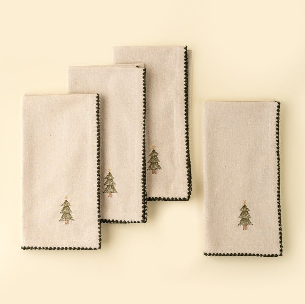 Festive Tree Embroidered Napkins | Set of 4