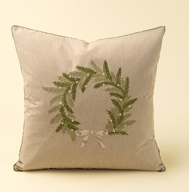 Embroidered Wreath Pillow