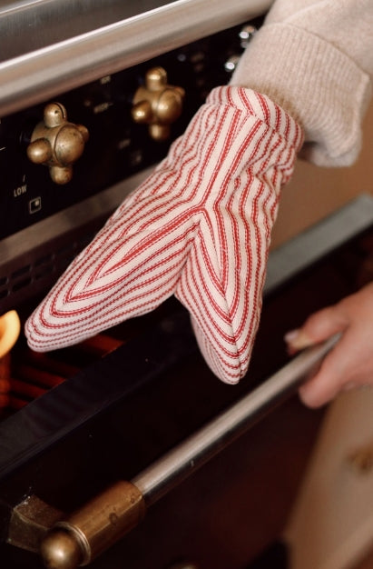 Red Ticking Oven Mitt