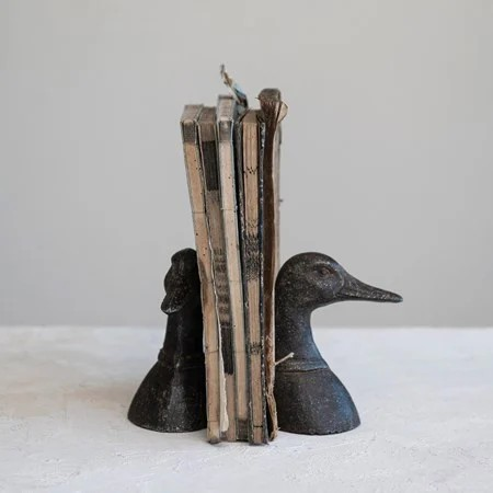 Cast Iron Duck Head Bookends | Distressed Black