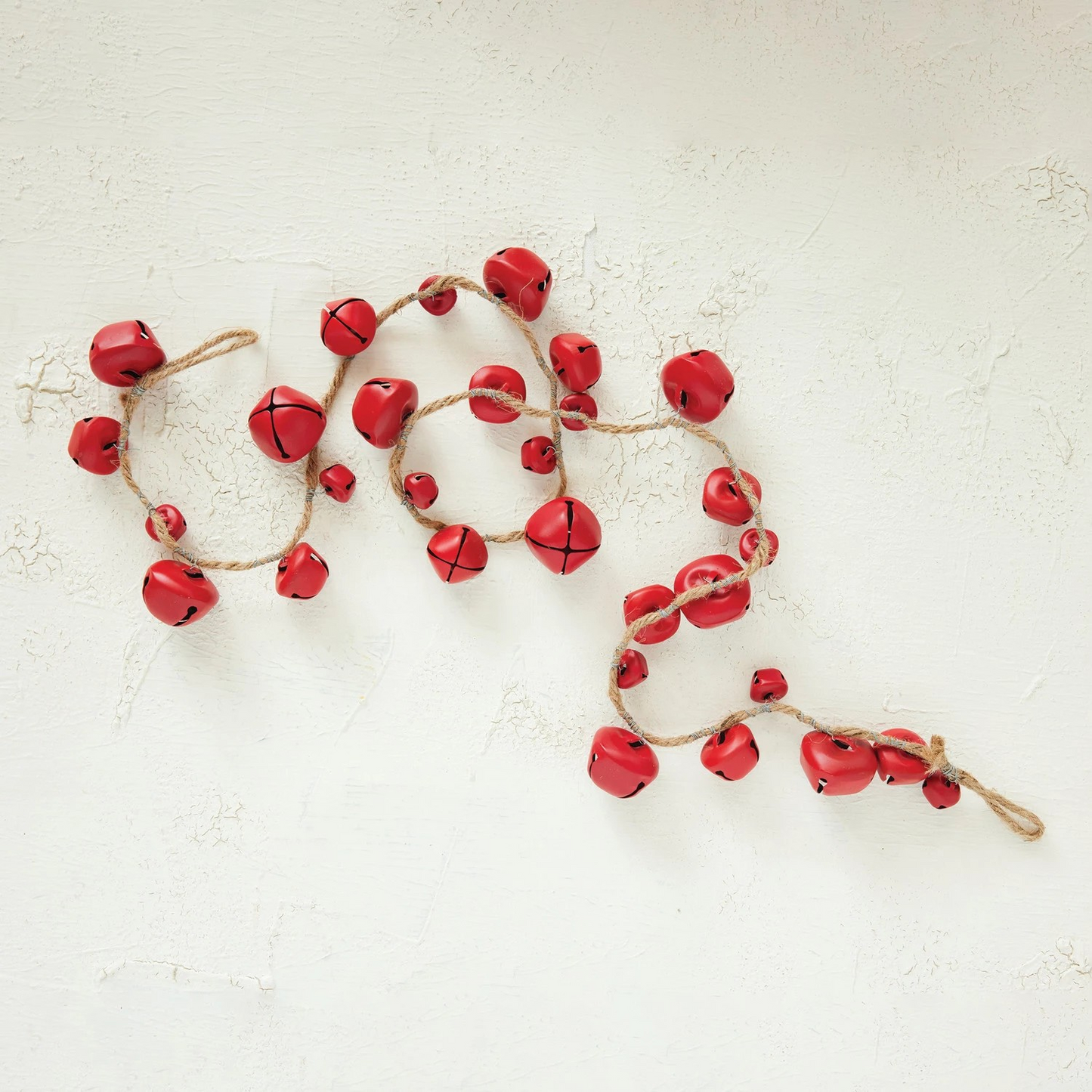 48"L x 2"H Metal Jingle Bell Garland with Jute Cord | Red