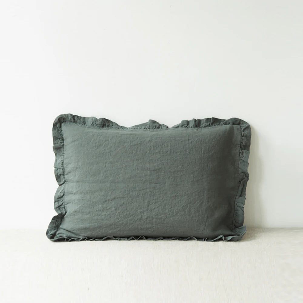 Linen Tales | Forest Green | Standard | Linen Pillowcase with Frills