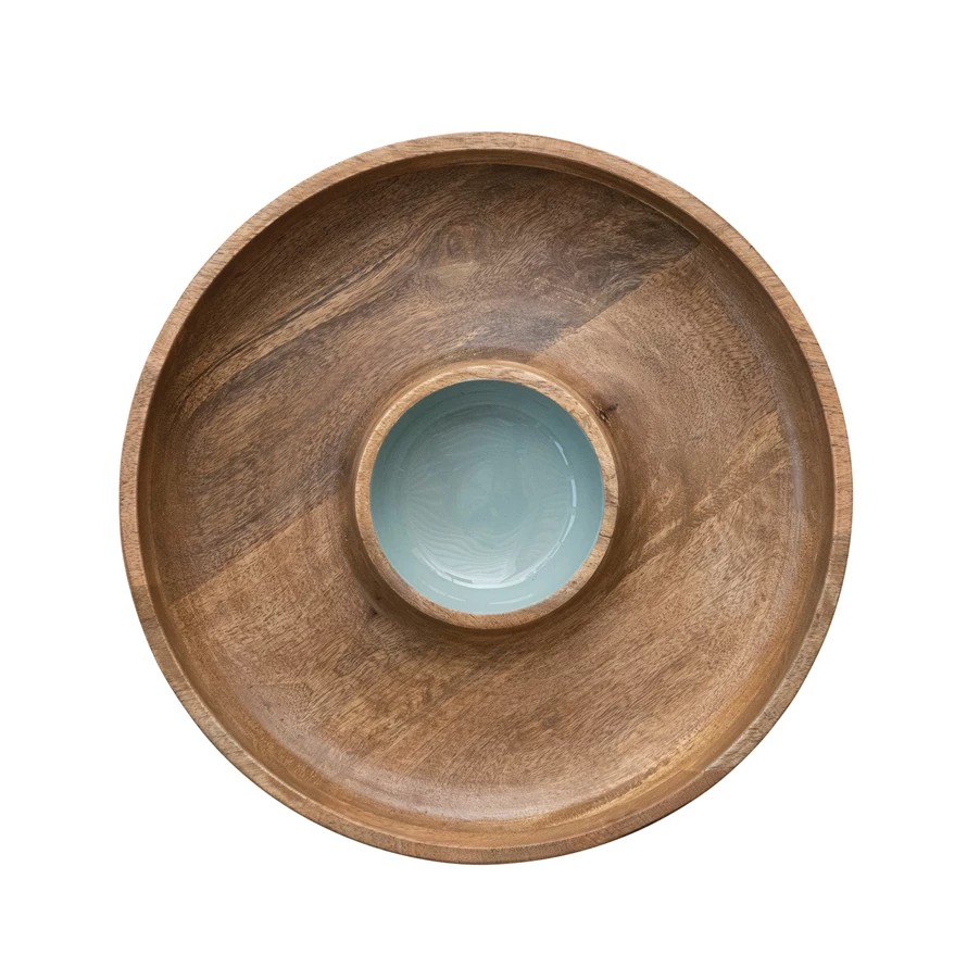Mango Wood Lazy Susan Server | Natural & Blue