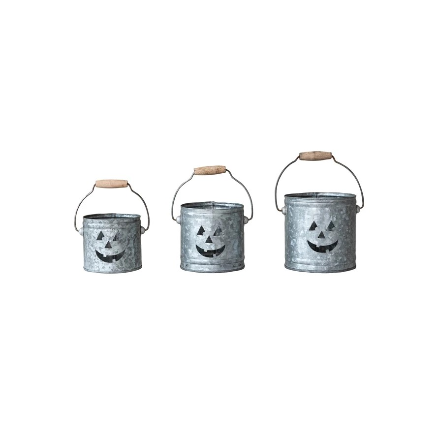 Buckets/Lanterns with Cut-Out Jack-O-Lantern Faces | Set of 3