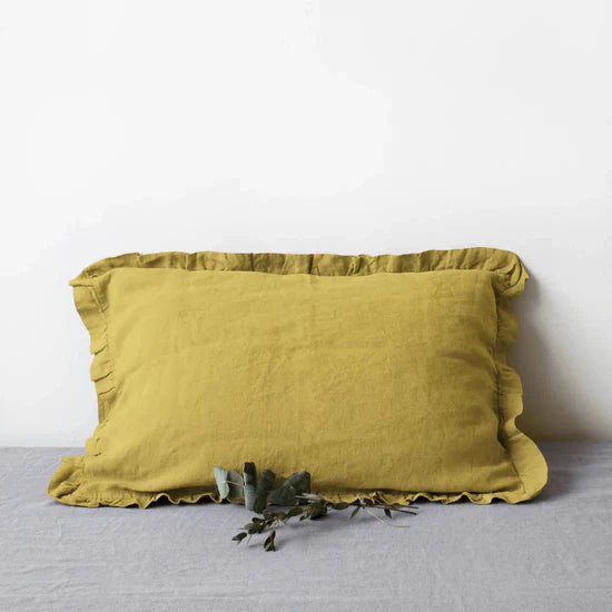 Linen Tales | Lemon Curry | Standard | Linen Pillowcase with Frills