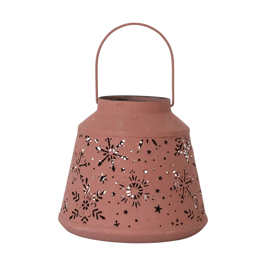 Metal Lantern with Snowflake Cut-Outs & Handle
