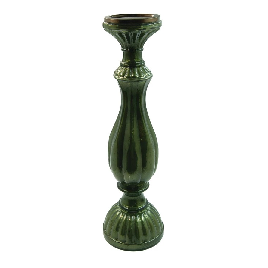 Embossed Mercury Glass Candle Holder | Green Large