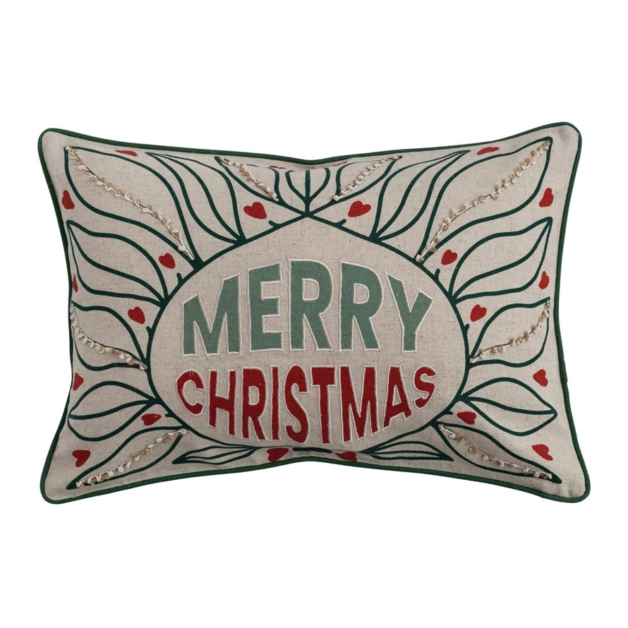 Two-Sided & Linen Lumbar Pillow with Design & Embroidery