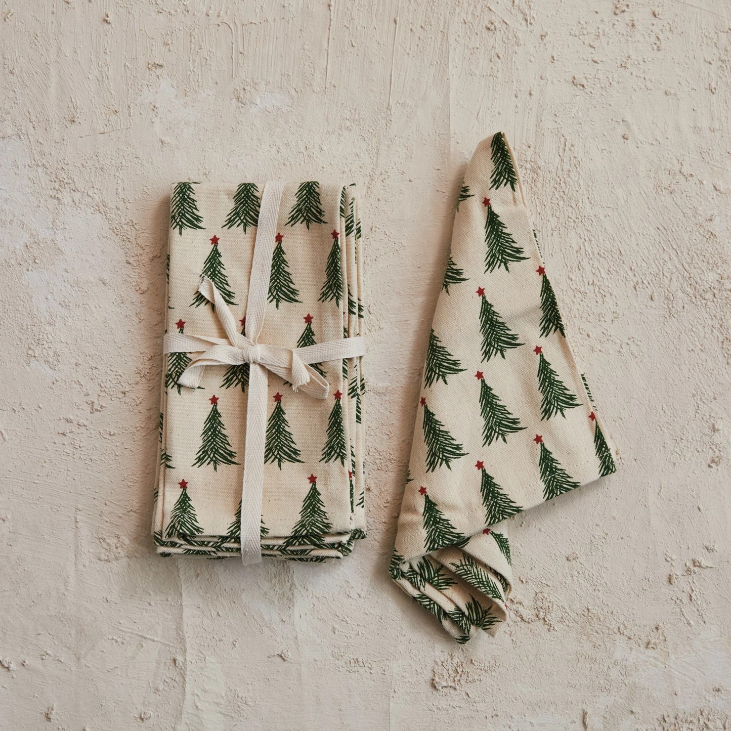 Stonewashed Cotton Printed Napkins | Christmas Tree Pattern