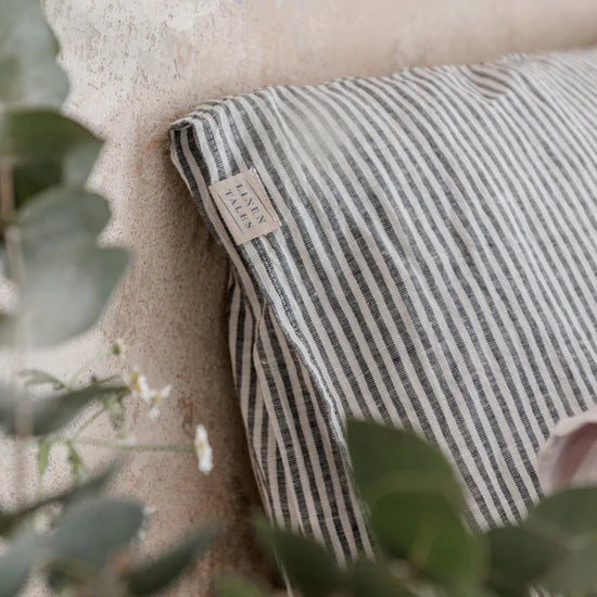 Linen Tales | Thin Black Stripes | King | Linen Pillowcase