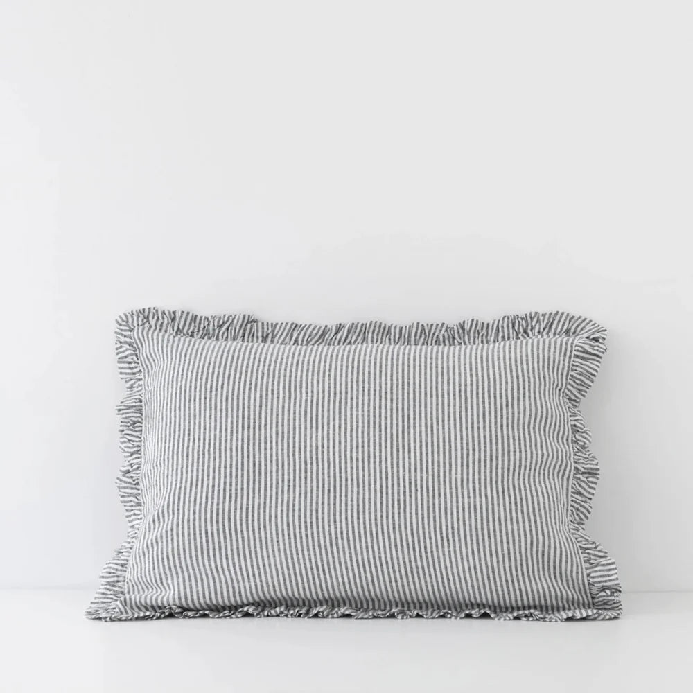 Linen Tales | Thin Black Stripes | Standard | Linen Pillowcase with Frills