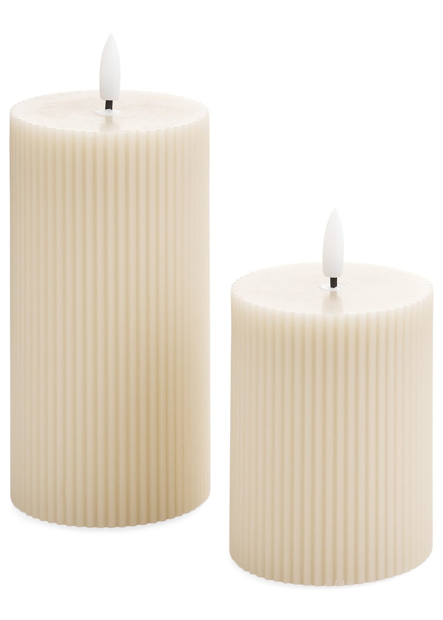 PILLAR CANDLE LED RIBBED | BEIGE | SMALL