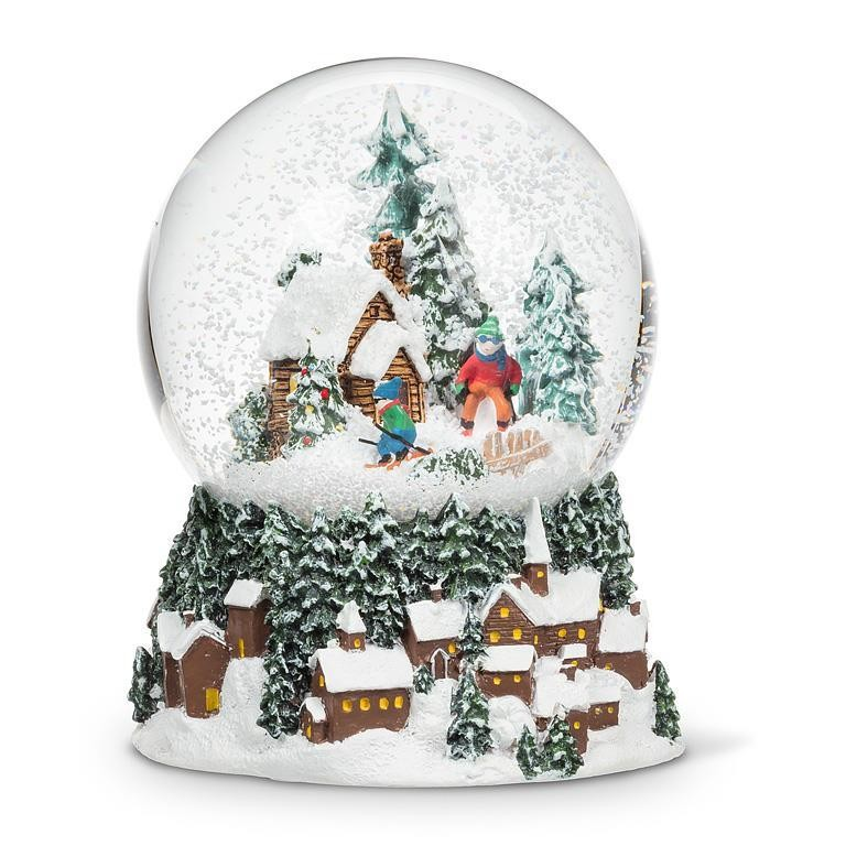 Cabin & Skiers Snow Globe