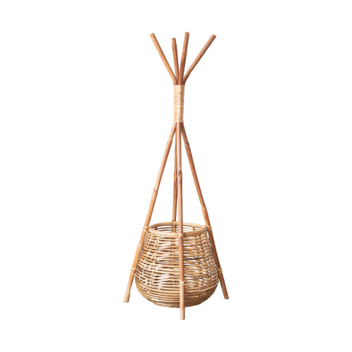 Rattan Coat Rack With Basket