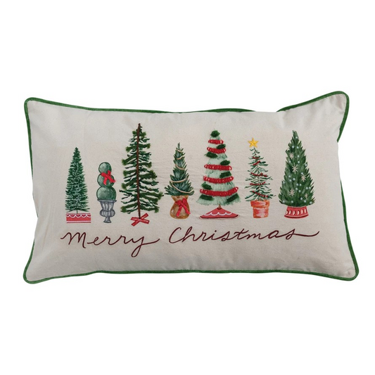 Lumbar Pillow with Piping, Embroidery & Trees "Merry Christmas"
