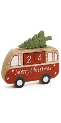 ADVENT CALENDAR MINI BUS WOOD  | RED &GOLD