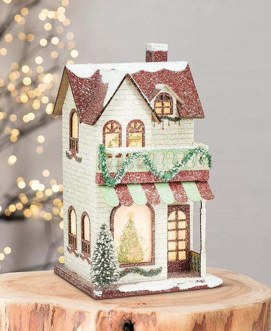 Medium Tall LED Light Christmas House with Balcony