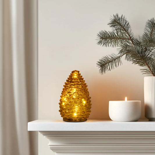 Pinecone Amber Glass LED Decor Light | 6 inch Tall