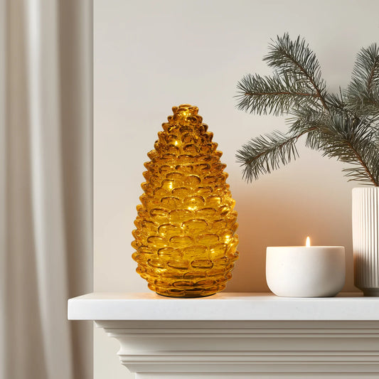 Pinecone Amber Glass LED Decor Light | 9 inch Tall