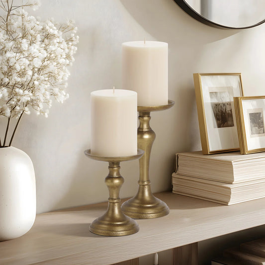 Chapel Antique Brass Pillar Candle Holder | Small