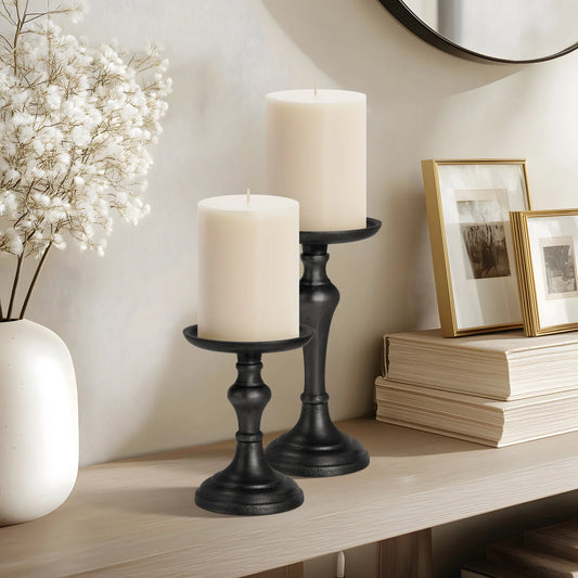 Chapel Antique Black | Pillar Candle Holder | Large