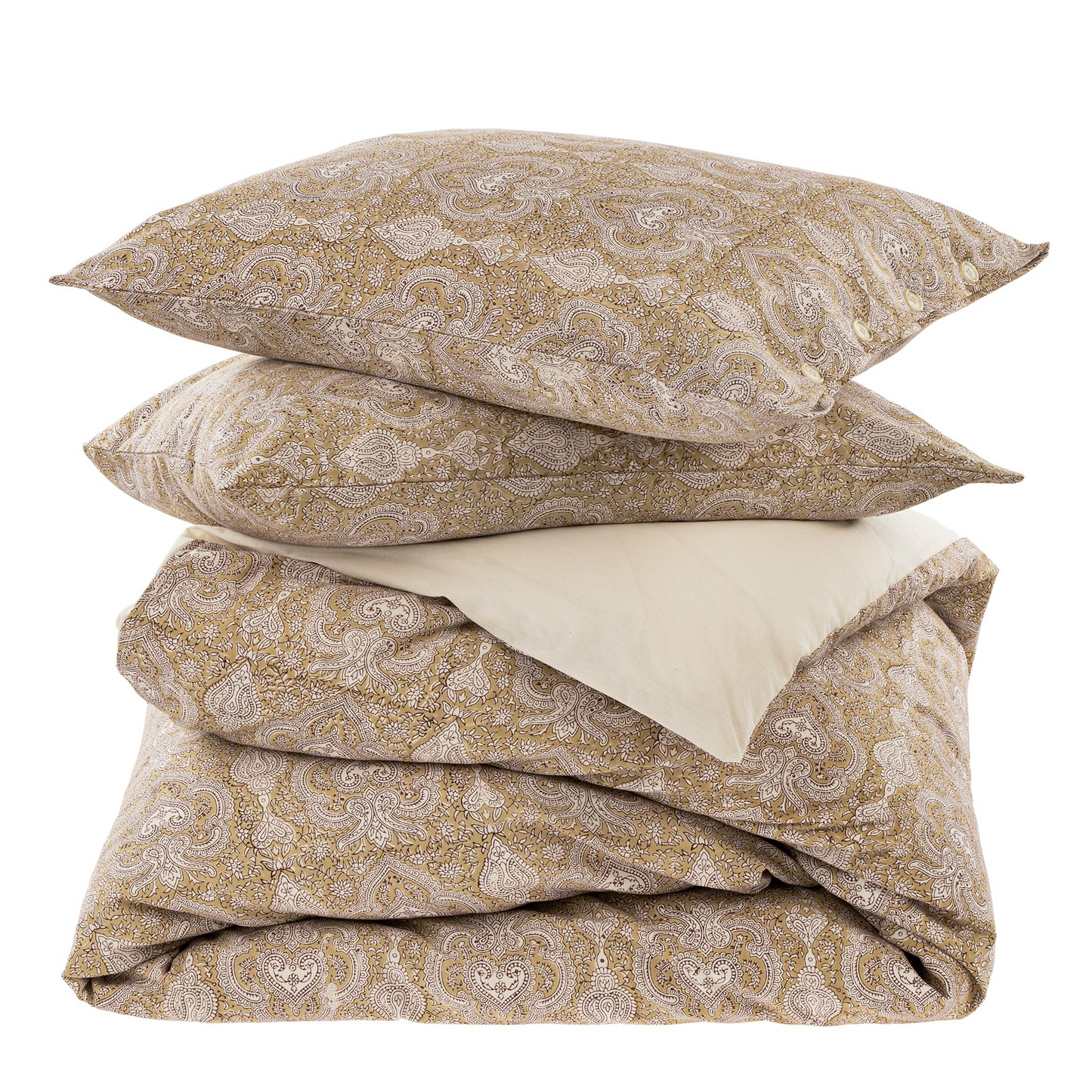 Astrid Block Print Queen Duvet Set | Gold