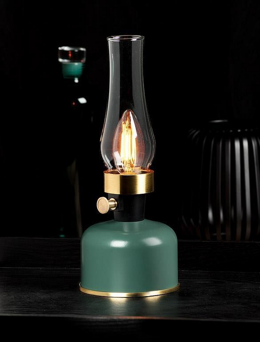 Lantern LED Lamp with Chimney | Green with Clear Glass