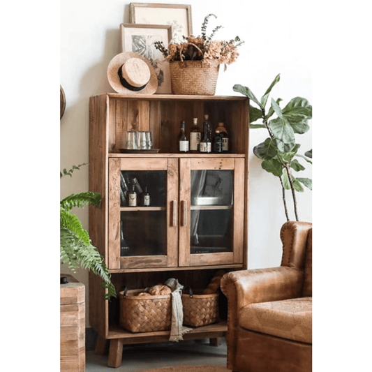 Reclaimed Wooden Storage Cabinet With Glass Doors