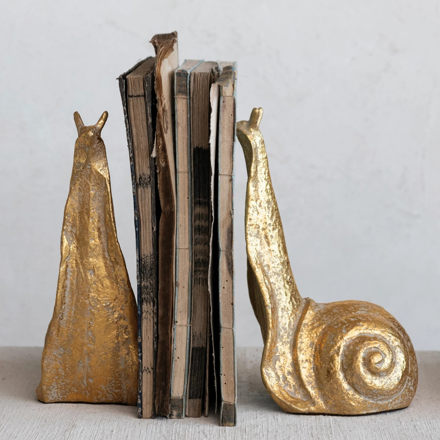 Cast Iron Snail Bookends | Distressed Gold Finish