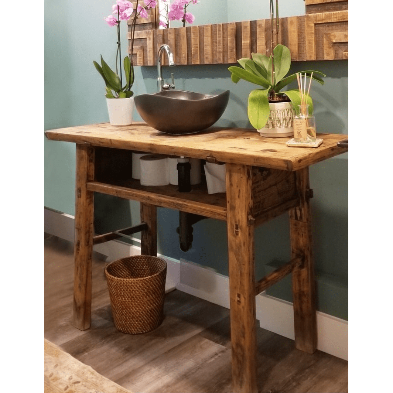 Skinny Long Vintage Console Table with Storage Component