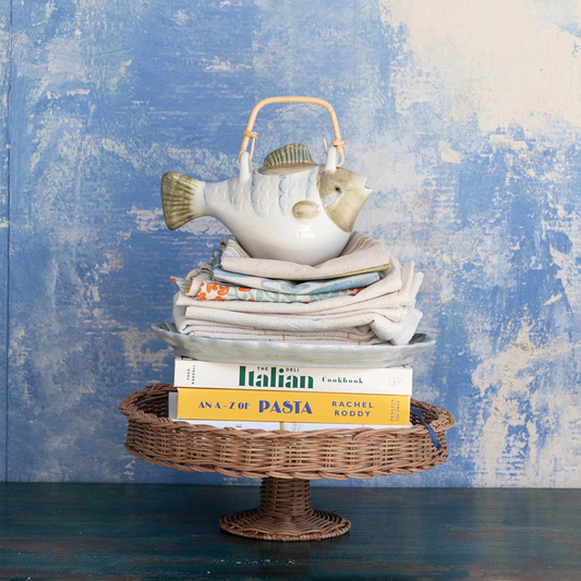 Decorative Hand-Woven Rattan Pedestal with Braided Rim | Natural