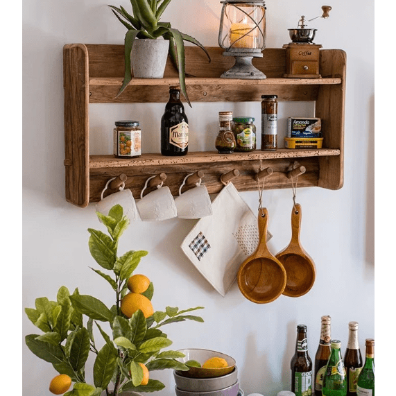 Reclaimed Wooden Hook Rack With Shelf