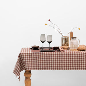Linen Tales | Chocolate Gingham | Linen Tablecloth | 55" x 55"