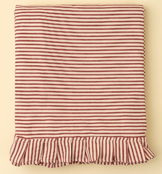 Red Ticking Ruffle Tablecloth