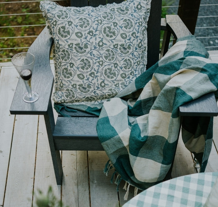Linen Gingham Throw Blue