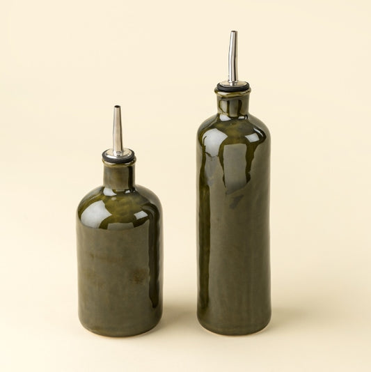Stoneware Olive Oil Cruet | Deep Green | Large
