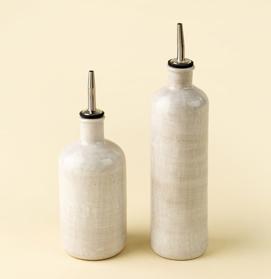 Stoneware Olive Oil Cruet | Rustic White | Large